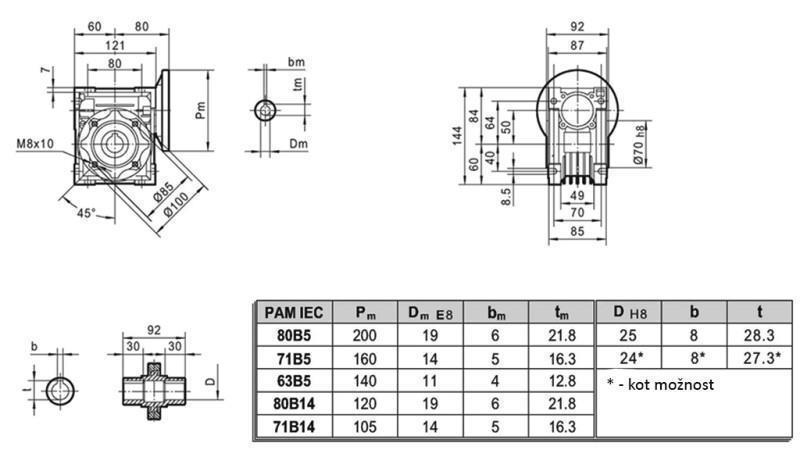 PMRV-50 REDUKTOR ZA ELEKTRIČNI MOTOR MS80 (0.55-0.75kW) OMJER 10:1